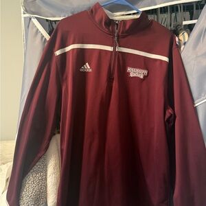 Adidas Maroon quarter-zip pullover Mississippi State University logo